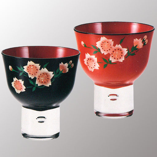 ぐい呑み 山桜(ガラス絵・手猫)